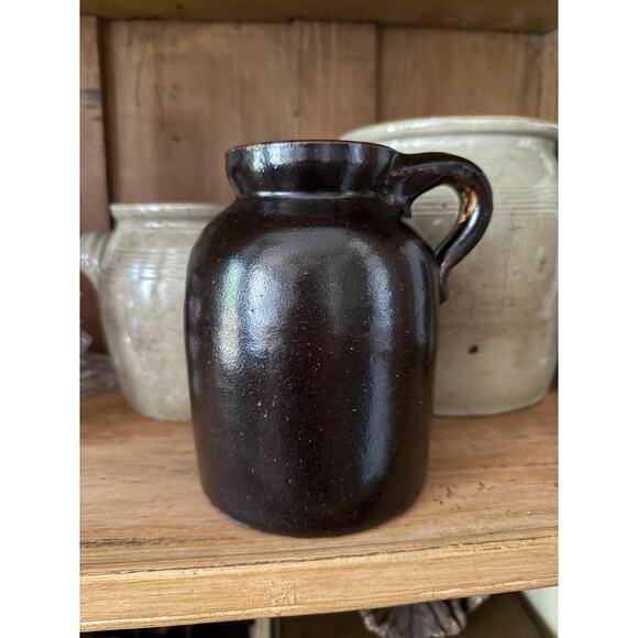 Antique Brown Glazed Handled Pottery Jar Primitive Vessel - Picture 1 of 7